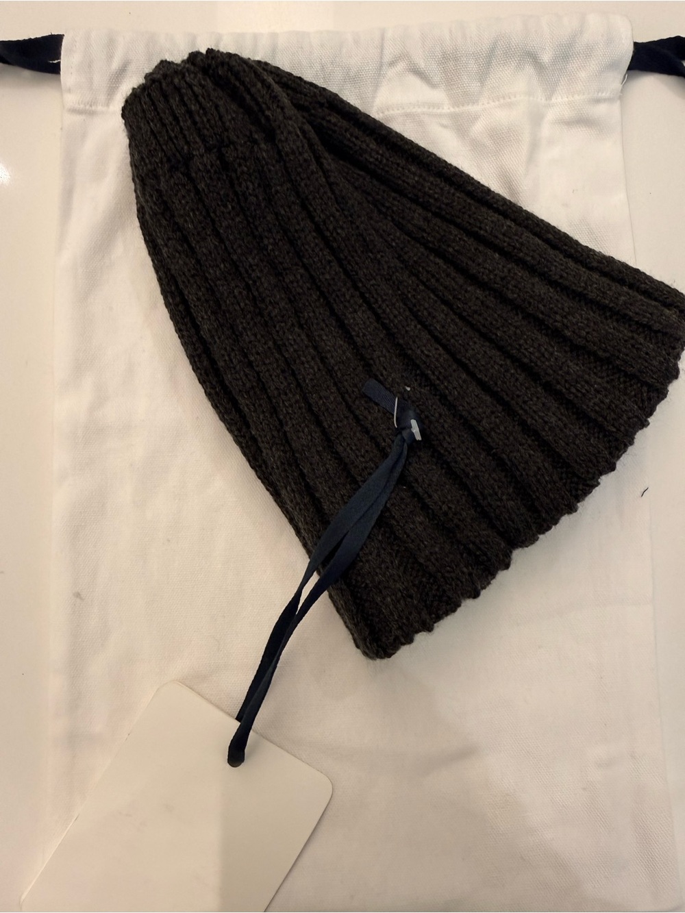 Moncler WOOL Ribbed Knit Beanie Hat Gray Used No Pom Pom w/ Dust Bag & Tags - Picture 9 of 12